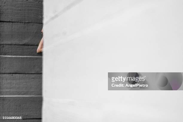 a nose between two cement canvases. - nariz stock pictures, royalty-free photos & images