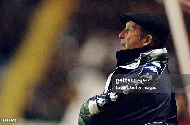 Real Betis coach Carlos Grigoul watches the action during the Spanish Primera Liga match against Deportivo La Coruna played at the Estadio Municipal...