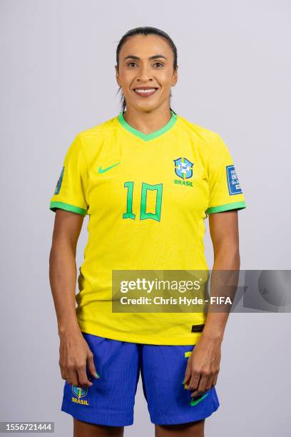 Marta of Brazil poses for a portrait during the official FIFA Women's World Cup Australia & New Zealand 2023 portrait session on July 19, 2023 in...