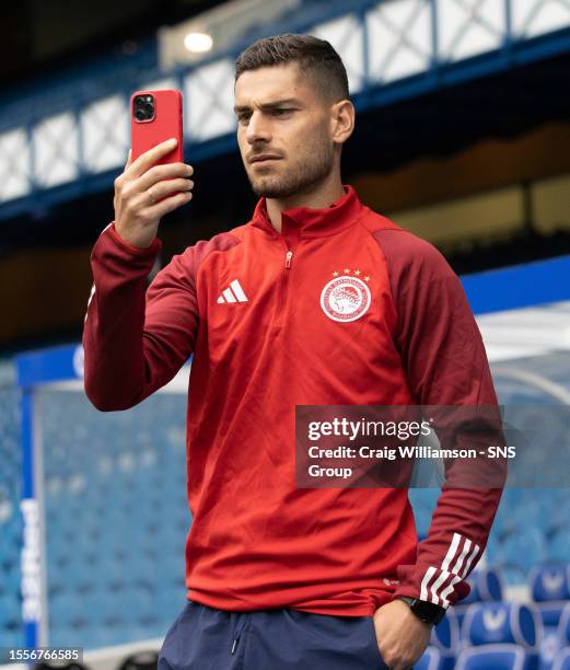 Olympaicos' Giorgos Masouras during a pre-season friendly between Rangers and Olympiacos at Ibrox Stadium, on July 26 in Glasgow, Scotland.