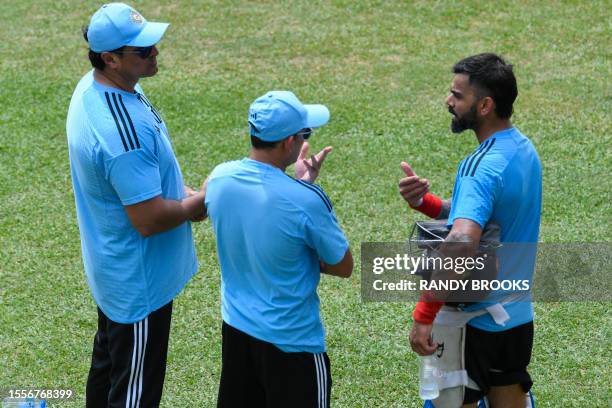 Virat Kohli, of India , takes part in a training session one day before the first One Day International cricket match between West Indies and India,...