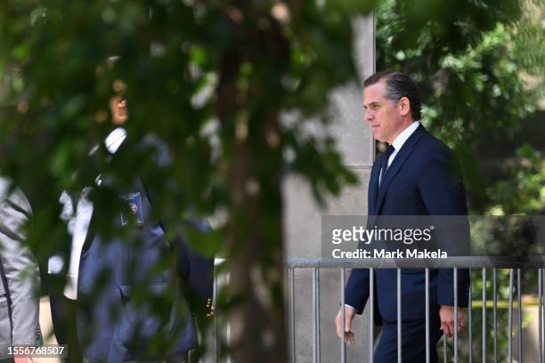 Hunter Biden, son of U.S. President Joe Biden, departs the J. Caleb Boggs Federal Building and United States Courthouse on July 26, 2023 in...