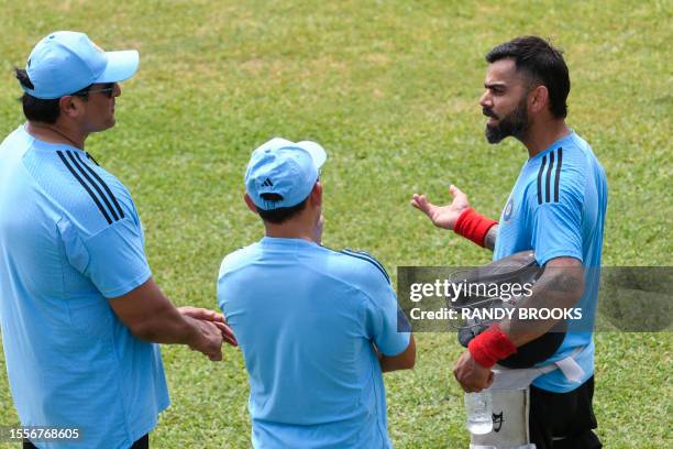 Virat Kohli, of India , takes part in a training session one day before the first One Day International cricket match between West Indies and India,...