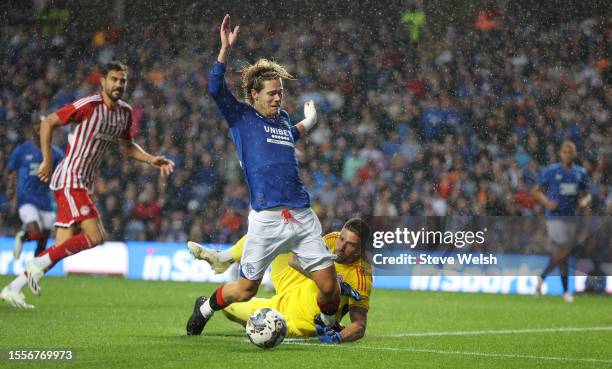 Todd Cantwell of Rangers gets taken down in the box by the keeper, penalty to Rangers follows during the pre-season friendly match between Rangers...