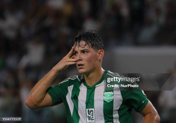 Limassol player Aris Mariusz Stempinski celebrates after scoring a goal during the 2nd qualifying round Champions League football match between Aris...