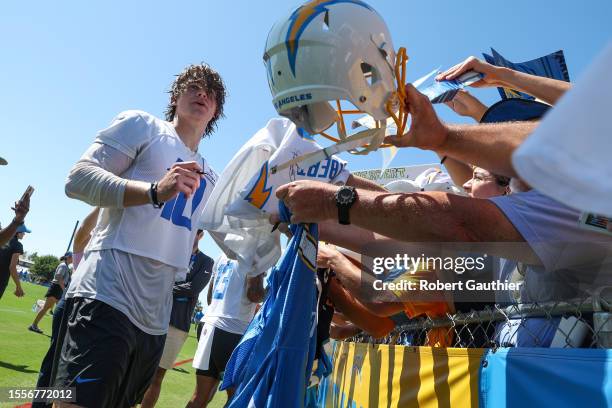 Costa Mesa, CA, Wednesday, July 26, 2023 - Fans clamor for an autograph from Justin Herbert as the LA Chargers conduct training camp at Jack Hamett...