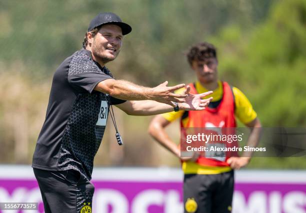 Manager Edin Terzic of Borussia Dortmund during a training session on July 26, 2023 in San Diego, California.