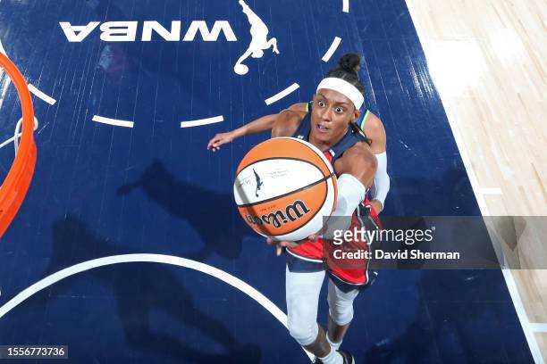 July 26: Brittney Sykes of the Washington Mystics goes to the basket during the game against the Minnesota Lynx on July 26, 2023 at Target Center in...