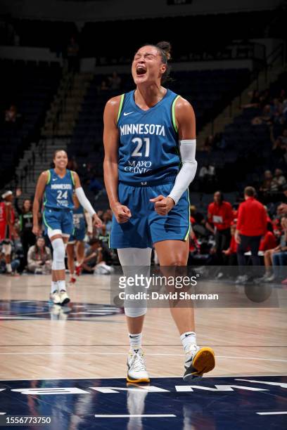 July 26: Kayla McBride of the Minnesota Lynx reacts during the game against the Washington Mystics on July 26, 2023 at Target Center in Minneapolis,...