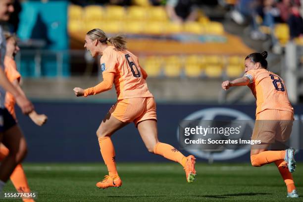 Jill Roord of Holland Women celebrates 0-1 with Katja Snoeijs of Holland Women, Sherida Spitse of Holland Women during the World Cup Women match...