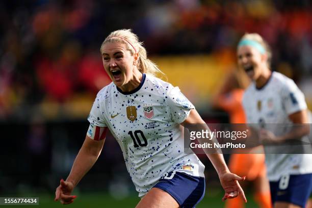 Lindsey Horan of USA and Olympique Lyonnais celebrates after scoring her sides first goal during the FIFA Women's World Cup Australia &amp; New...