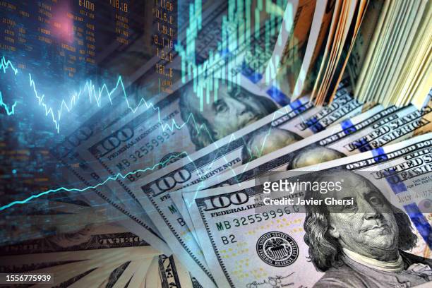cash dollar bills and stock market indicators - chicago board of trade stock pictures, royalty-free photos & images