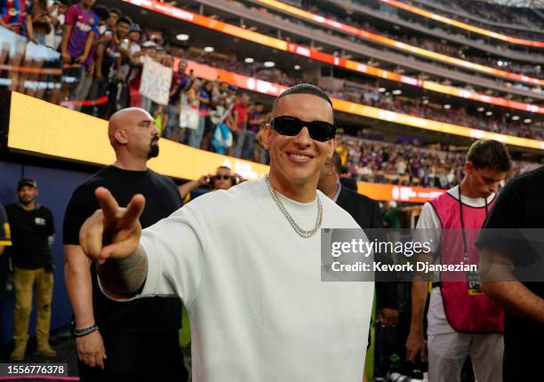 Latin rapper Daddy Yankee attends the pre-season friendly match between Arsenal and Barcelona at SoFi Stadium on July 26, 2023 in Inglewood,...