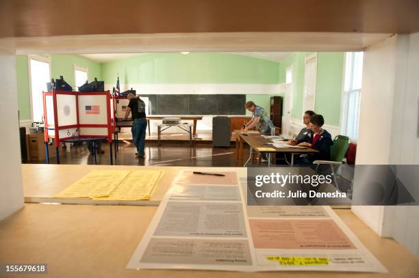 Voters cast their ballots at Briles Schoolhouse on November 5, 2012 in Wellsville, Kansas. The one-room school house was built in 1868 and closed in...