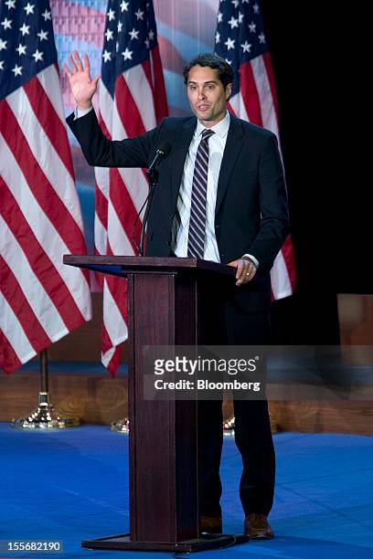 Craig Romney, son of Republican presidential candidate Mitt Romney, speaks during an election night rally at the Boston Convention and Exhibition...