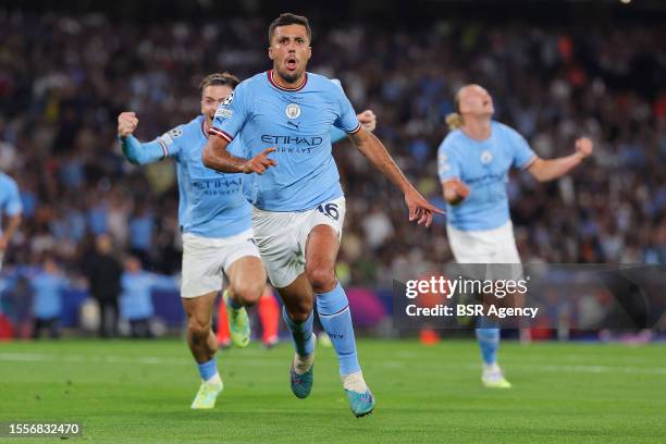 Rodrigo of Manchester City celebrating the goal during the UEFA Champions League Final match between Manchester City FC and FC Internazionale Milano...