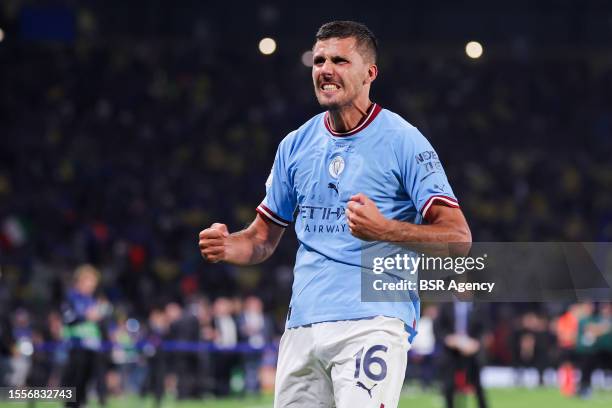 Rodrigo of Manchester City celebrating the win during the UEFA Champions League Final match between Manchester City FC and FC Internazionale Milano...