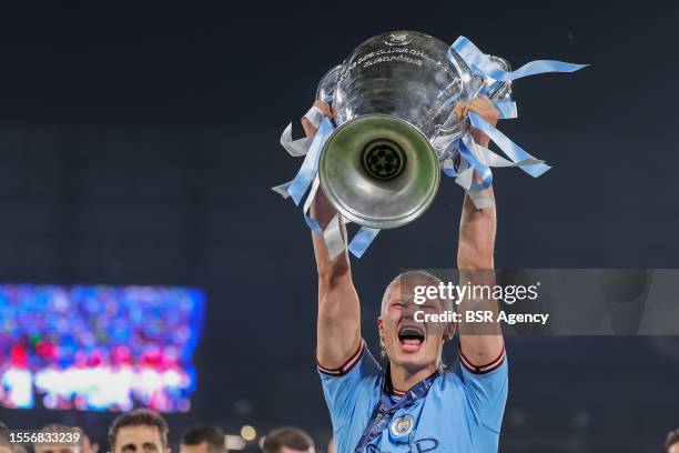 Erling Haaland of Manchester City with the cup during the UEFA Champions League Final match between Manchester City FC and FC Internazionale Milano...