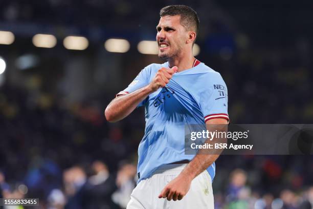 Rodrigo of Manchester City celebrating the win during the UEFA Champions League Final match between Manchester City FC and FC Internazionale Milano...