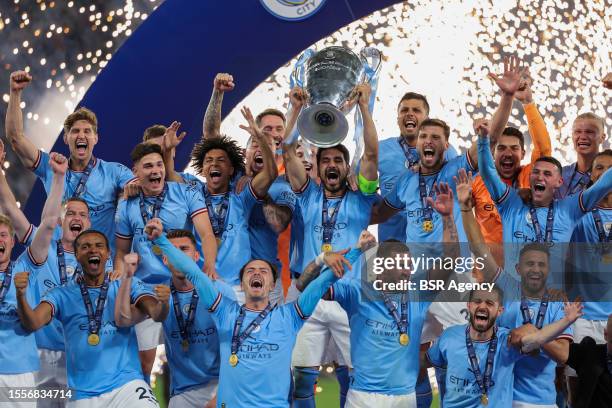 Players celebrating the win during the UEFA Champions League Final match between Manchester City FC and FC Internazionale Milano at Ataturk Olympic...