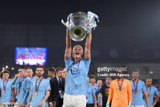 Erling Haaland of Manchester City with the cup during the UEFA Champions League Final match between Manchester City FC and FC Internazionale Milano...