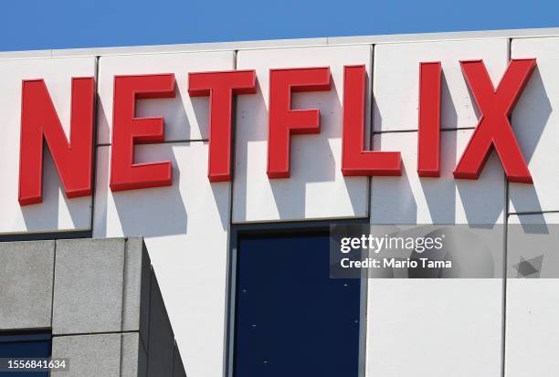 The Netflix logo is displayed at Netflix offices on July 19, 2023 in Los Angeles, California. Members of SAG-AFTRA, Hollywood's largest union which...