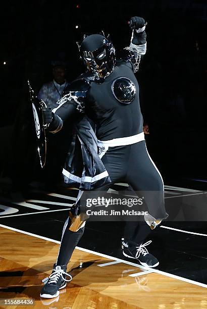 The 'Brooklyn Knight', mascot of the Brooklyn Nets , is introduced before a game against the Toronto Raptors at the Barclays Center on November 3,...