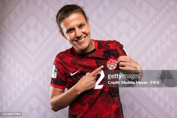 Christine Sinclair of Canada poses during the official FIFA Women's World Cup Australia & New Zealand 2023 portrait session on July 17, 2023 in...