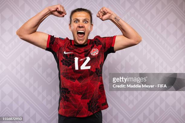 Christine Sinclair of Canada poses during the official FIFA Women's World Cup Australia & New Zealand 2023 portrait session on July 17, 2023 in...