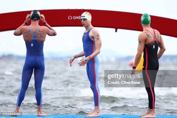 Oliver Klemet of Team Germany competes in the Open Water 4x1500m Mixed Relay on day four of the Fukuoka 2023 World Aquatics Championships at Seaside...