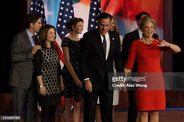 Republican presidential candidate, Mitt Romney, wife, Ann Romney, and family, wave to the crowd after conceding the presidency during Mitt Romney's...