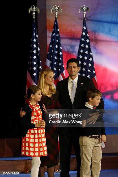 Republican vice presidential candidate, U.S. Rep. Paul Ryan and wife, Janna Ryan, stand on stage with their kids after Republican presidential...