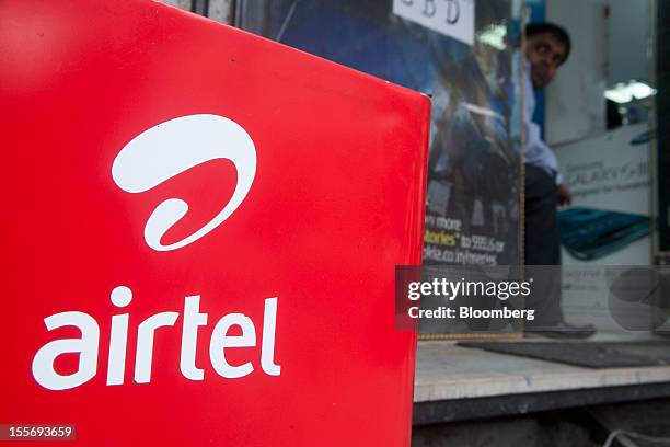 Bharti Airtel Ltd. Payment box sits outside a mobile services store in New Delhi, India, on Tuesday, Nov. 6, 2012. Bharti Airtel, India’s largest...