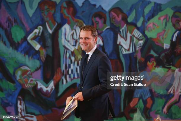 German Health Minister Daniel Bahr arrives for the weekly German government cabinet meeting on November 7, 2012 in Berlin, Germany. Bahr recently...