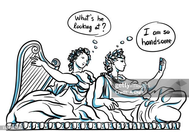 greco roman gods vanity and flair sketch blue - photo messaging stock illustrations