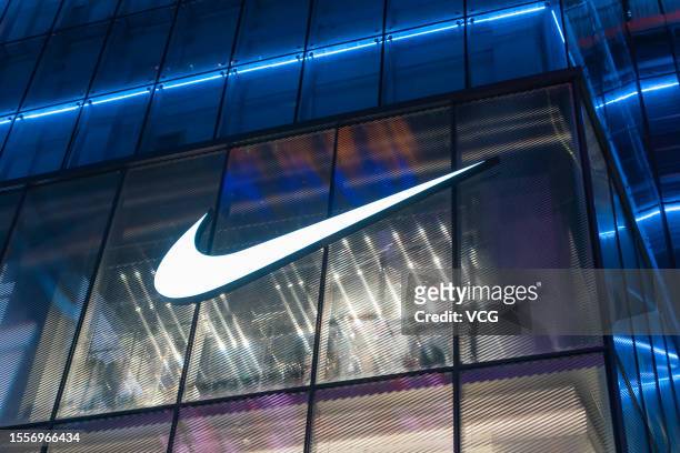 Nike logo is seen on the facade of a Nike Rise Concept Store on July 19, 2023 in Chongqing, China.