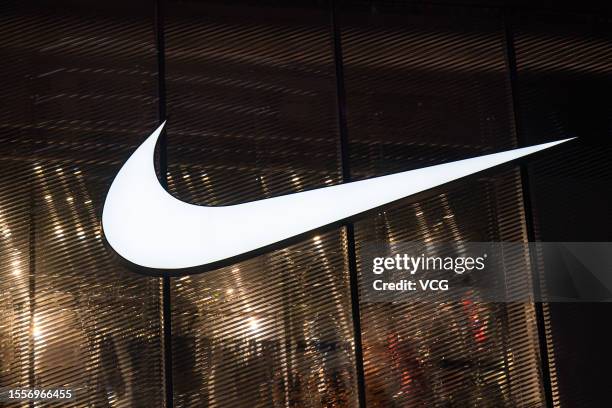 Nike logo is seen on the facade of a Nike Rise Concept Store on July 19, 2023 in Chongqing, China.