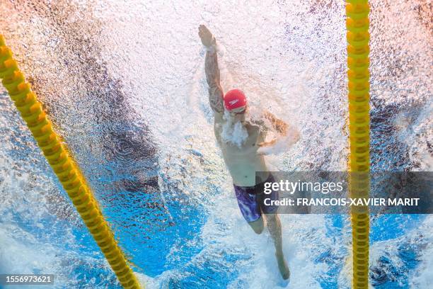 Britain's Matthew Richards competes in the final of the men's 100m freestyle swimming event during the World Aquatics Championships in Fukuoka on...