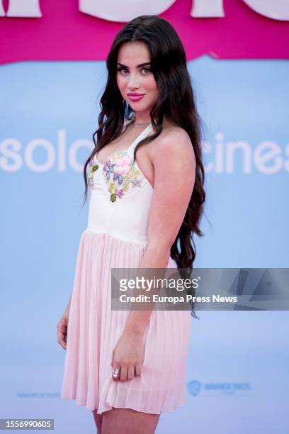 Valeria Monerri poses on the pink carpet for the special screening of the movie 'Barbie' at the Gran Teatro CaixaBank, on 19 July, 2023 in Madrid,...
