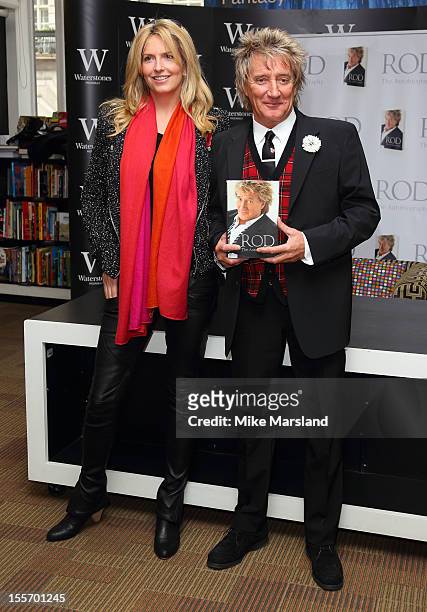 Rod Stewart and his wife Penny Lancaster-Stewart meet fans and signs copies of his book 'Rod: The Autiobiography' at Waterstone's, Piccadilly on...