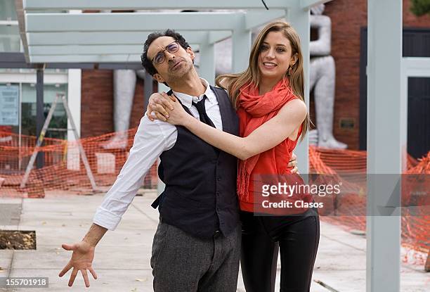 Tato Alexander and Bruno Bichir pose for a photo during the press conference to present the play Paisaje Marino con Tiburones y Bailarina in the...