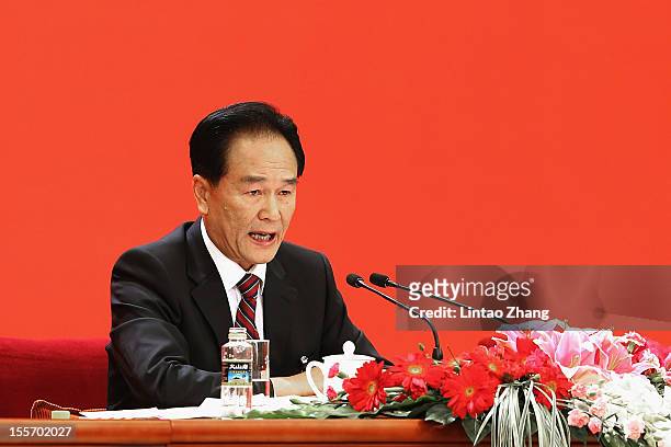 Cai Mingzhao,spokesman of the 18th CPC National Congress answers a question during a news conference at The Great Hall Of The People on November 7,...
