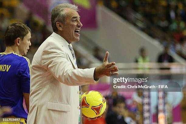 Ukraine coach Gennadiy Lisenchuk gives instructions against Costa Rica during the FIFA Futsal World Cup, Group A match between Costa Rica and Ukraine...