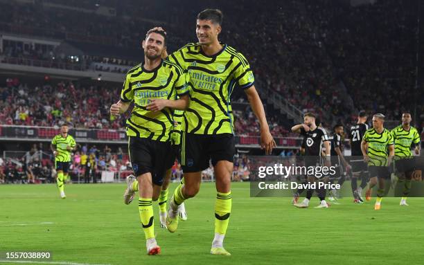 Jorginho of Arsenal celebrates with Kai Havertz after scoring their team's third goal during the MLS All-Star Game between Arsenal FC and MLS...