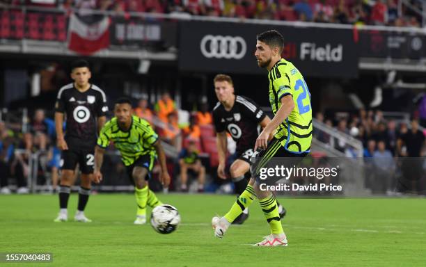 Jorginho of Arsenal scores their team's third goal from the penalty spot during the MLS All-Star Game between Arsenal FC and MLS All-Stars at Audi...