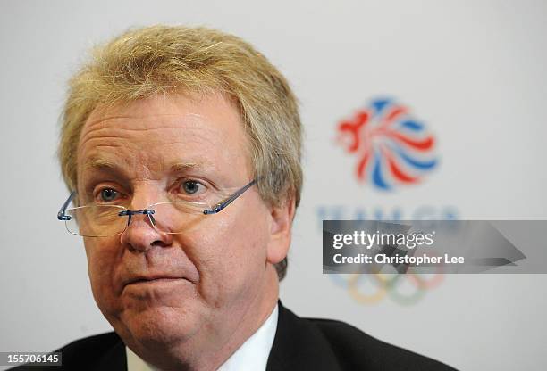 Lord Colin Moynihan talks to the media during the BOA Announcement of Their New Chairman Lord Seb Coe on November 7, 2012 in London, England.