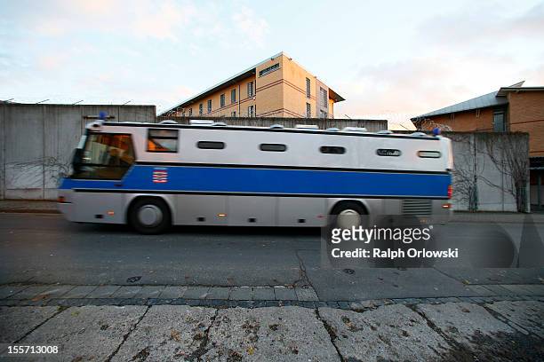 Prisoner transport bus drives past the women's prison JVA Frankfurt Preungesheim, where accused Russian spy with alias Heidrun Anschlag is being...