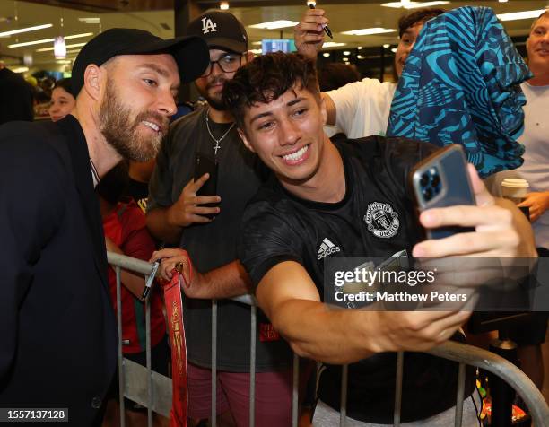 Of Manchester United arrives after their flight to the USA for their pre-season tour on July 19, 2023 in New York, United States.