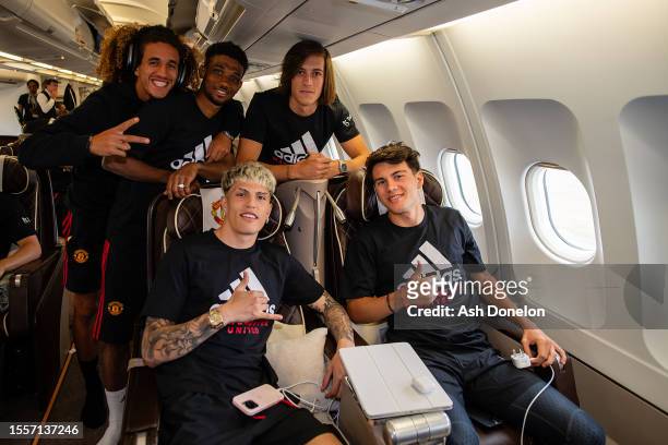 Hannibal Mejbri, Amad, Alvaro Fernandez, Alejandro Garnacho, Facundo Pellistri of Manchester United checks in ahead of their flight to the USA for...