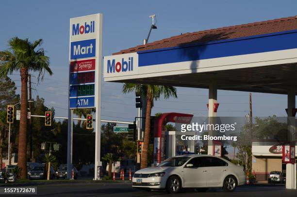 An Exxon Mobil gas station in Las Vegas, Nevada, US, on Tuesday, July 25, 2023. Exxon Mobil Corp. Is scheduled to release earnings figures on on July...